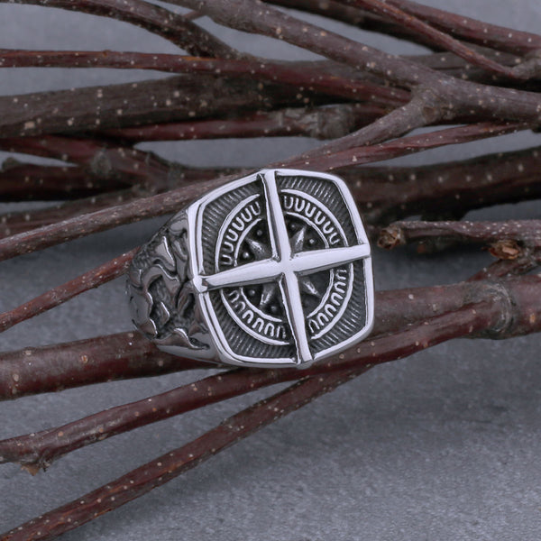 Anillo de brújula vikinga vintage para hombre, de acero inoxidable 316L.