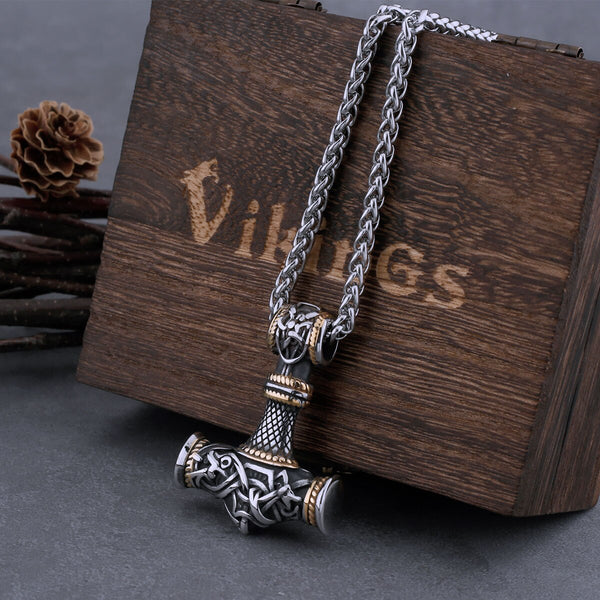Collar vikingo vintage de acero inoxidable con martillo de Thor, colgante de amuleto Mjolnir para hombre, estilo punk y motero.