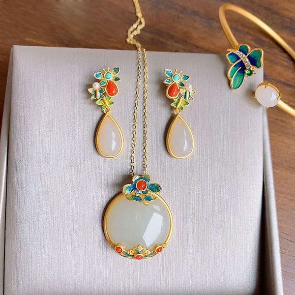 Pendientes colgantes de jade blanco hetiano natural