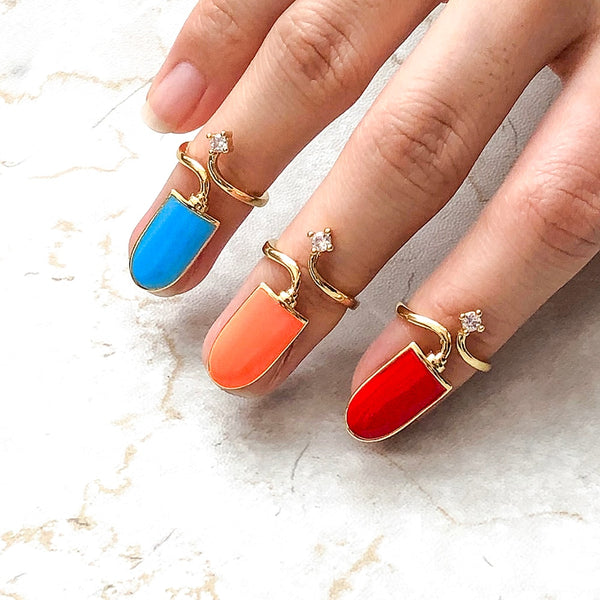 Anillos ajustables para cubrir uñas con aceite y esmalte de cristal CZ para mujer