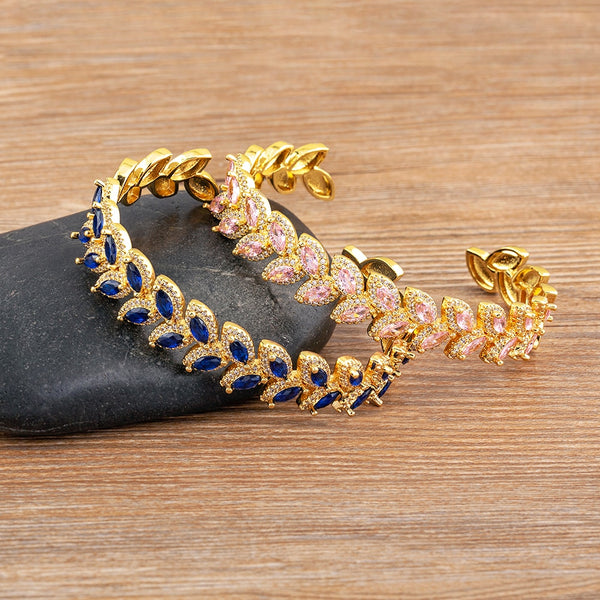 Pulsera ajustable de lujo con forma de hoja, 5 colores, para mujer