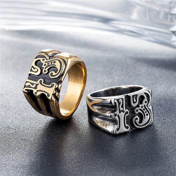 Anillo de acero inoxidable con número de la suerte para hombre y mujer, estilo punk, hip hop