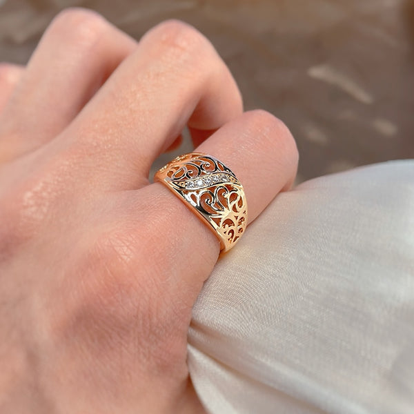 Anillos vintage de oro 585 con relieve hueco y cara ancha para mujer