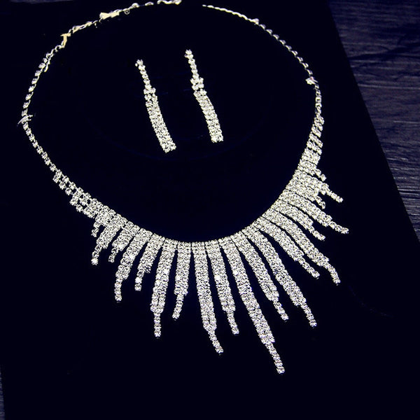 Shine Geometric Rhinestone Necklace Earrings For Women