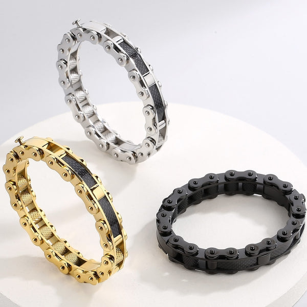 Pulsera de lujo chapada en oro para hombre, estilo rock and roll, con cadena de motocicleta y bicicleta.