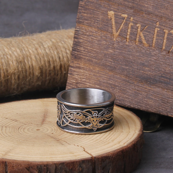 Anillos de acero inoxidable con diseño de cuervo vikingo para hombre