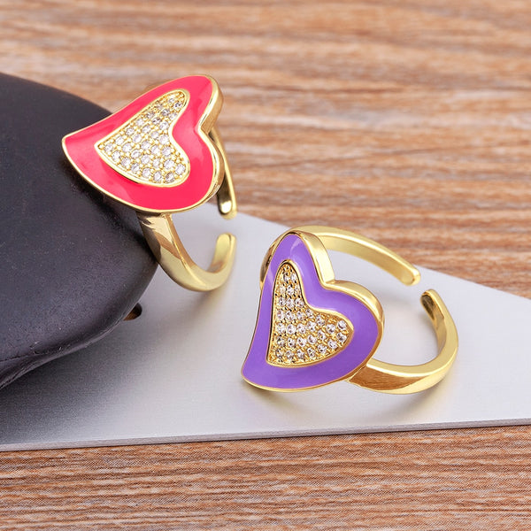 Nuevos anillos de moda para damas, con esmalte, gotas de aceite, amor, corazón romántico y circonita.