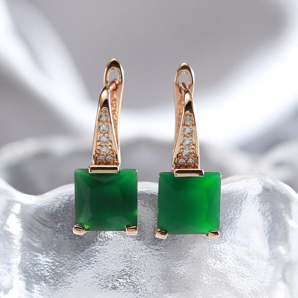 Pendientes colgantes de circonita verde geométrica facetada de lujo para mujer