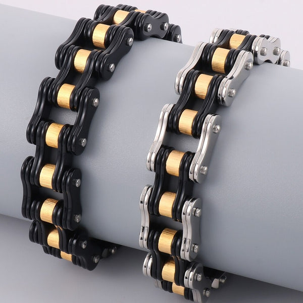 Pulsera de cadena de motociclista de acero inoxidable con eslabones de motocicleta y estilo bicicleta para hombre.