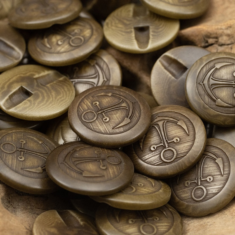 6pcs Antique Navy Anchor Corozo Buttons Natural Eco Sewing Accessoires