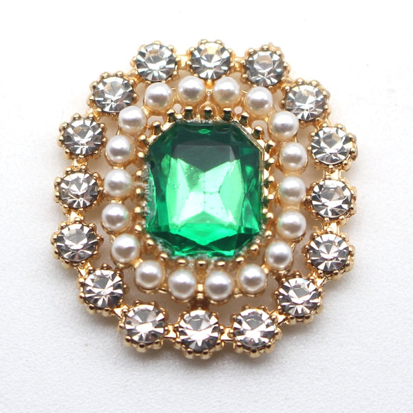 10 botones planos de aleación chapados en oro con diamantes de imitación y perlas para manualidades DIY