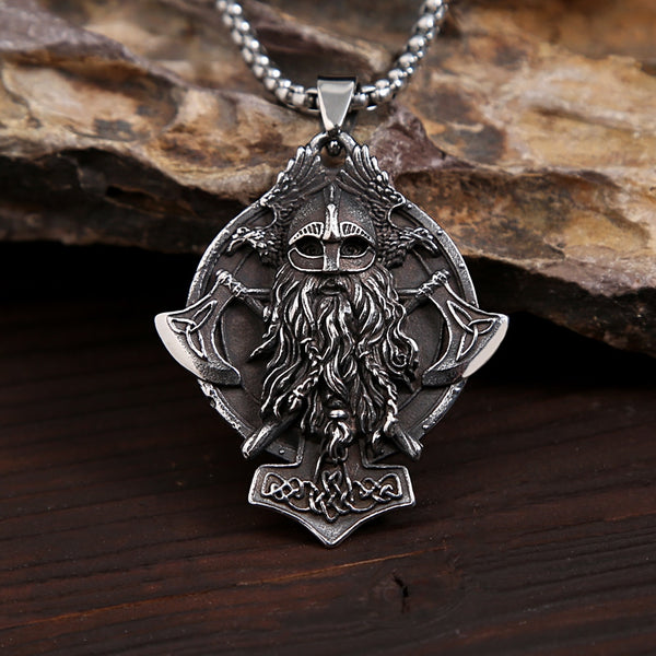 Nuevo colgante vintage de cuervo con hacha doble de guerrero vikingo para hombre