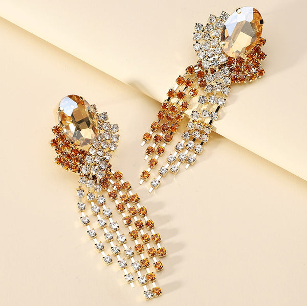 Elegantes pendientes largos colgantes con borlas de cristal geométrico vintage