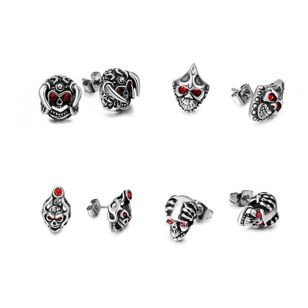 Pendientes de calavera de ojo rojo de moda coreana, joyería punk hip hop, pendientes de calavera de motociclista de acero inoxidable
