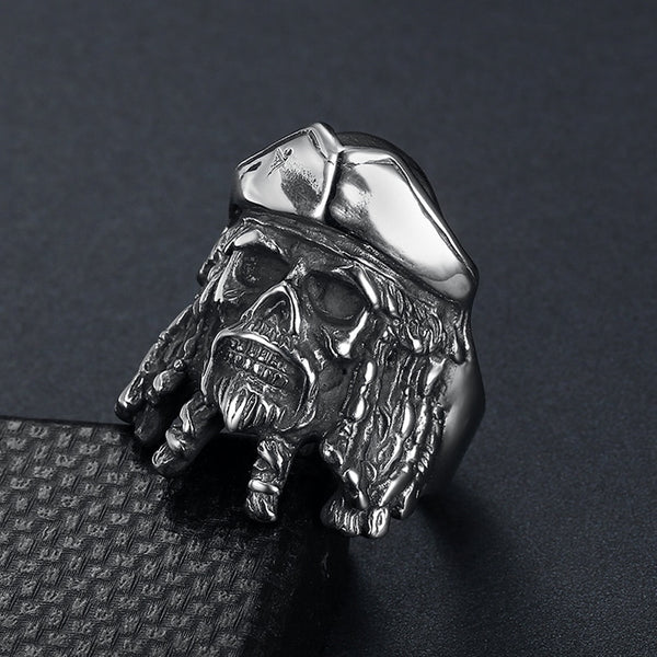Anillo de calavera gótica para hombre, de acero inoxidable, con diseño de calavera de motorista y capitán pirata.