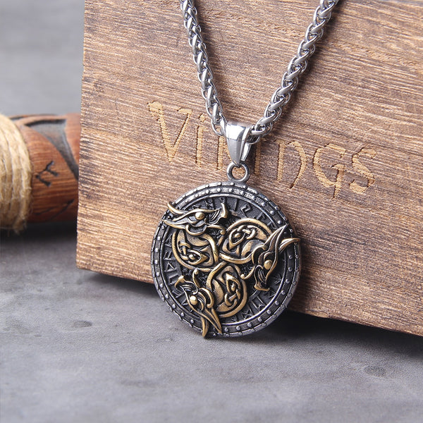 Collar con colgante unisex de acero inoxidable original con runas de dragón de estilo vikingo.