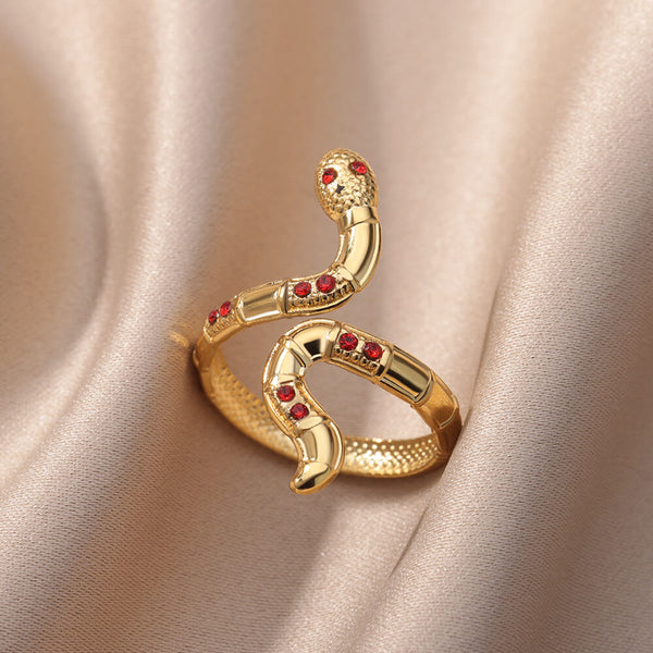 Punk Snake Ring For Women Men  Hip Hop Open Adjustable Gold Color Ring