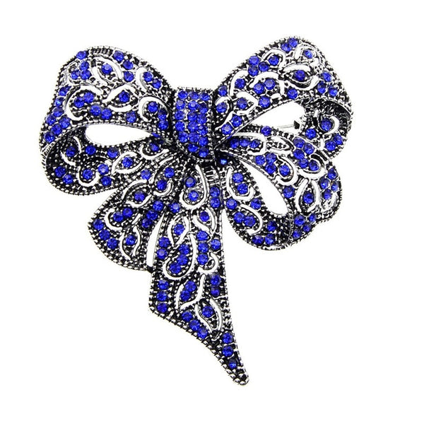 Black Color Rhinestone Bow Brooches for Women Large Bowknot Brooch Pin