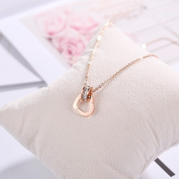 316L Stainless Steel Fashion Fine Jewelry Circle Zircon Love Heart Charms Chain