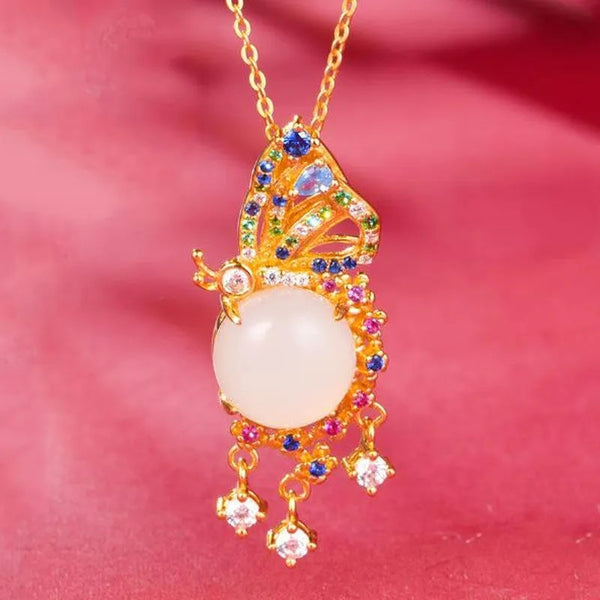 Collar de mariposa de cristal con incrustaciones de oro antiguo