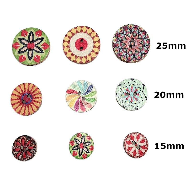 wood button-15mm/20mm/25mm Mixed Random Round 2 Hole Wooden Buttons