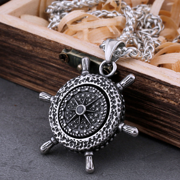 Viking Navigator Compass Rudder Necklace Men's