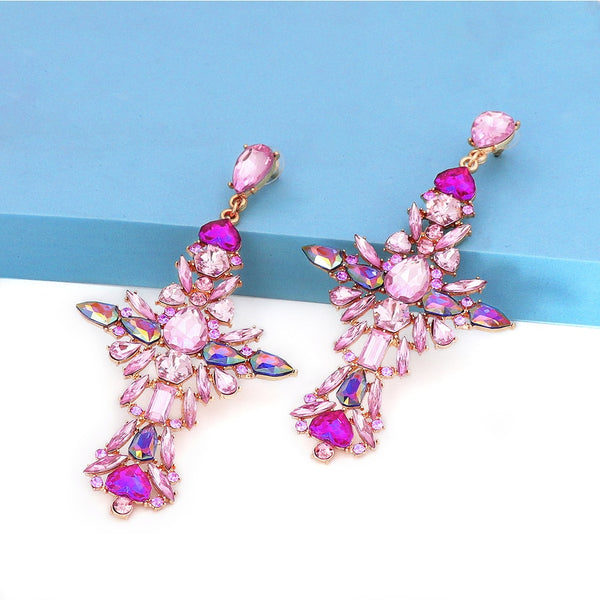 Nuevos pendientes colgantes con forma de cruz de diamantes de imitación y cristales grandes