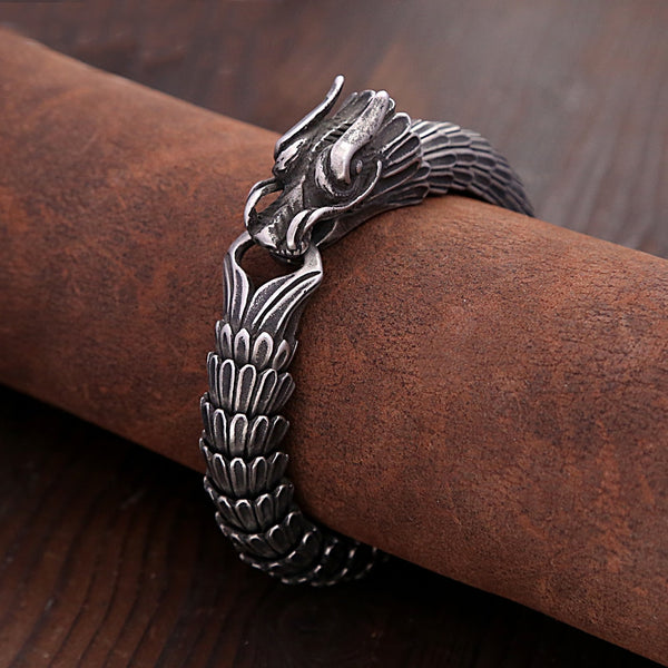 Pulsera de moda vintage con cabeza de dragón vikingo para hombre