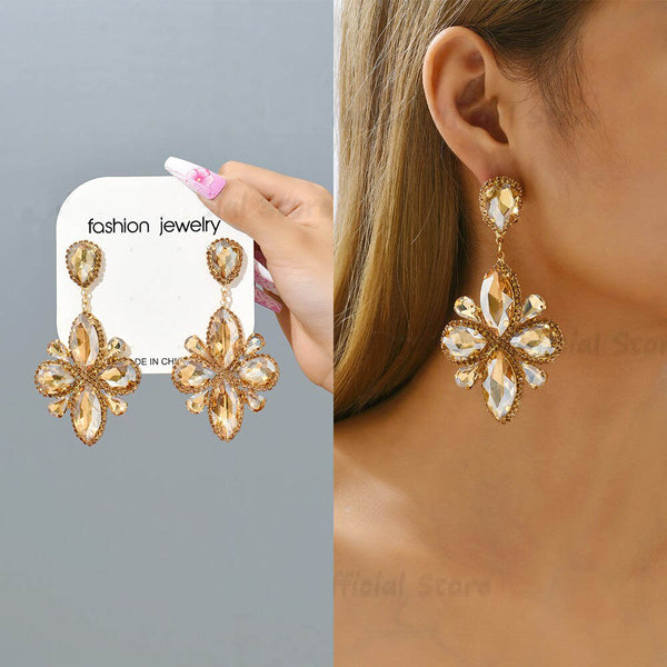 Pendientes largos geométricos de cristal hechos a mano de estilo vintage para mujer