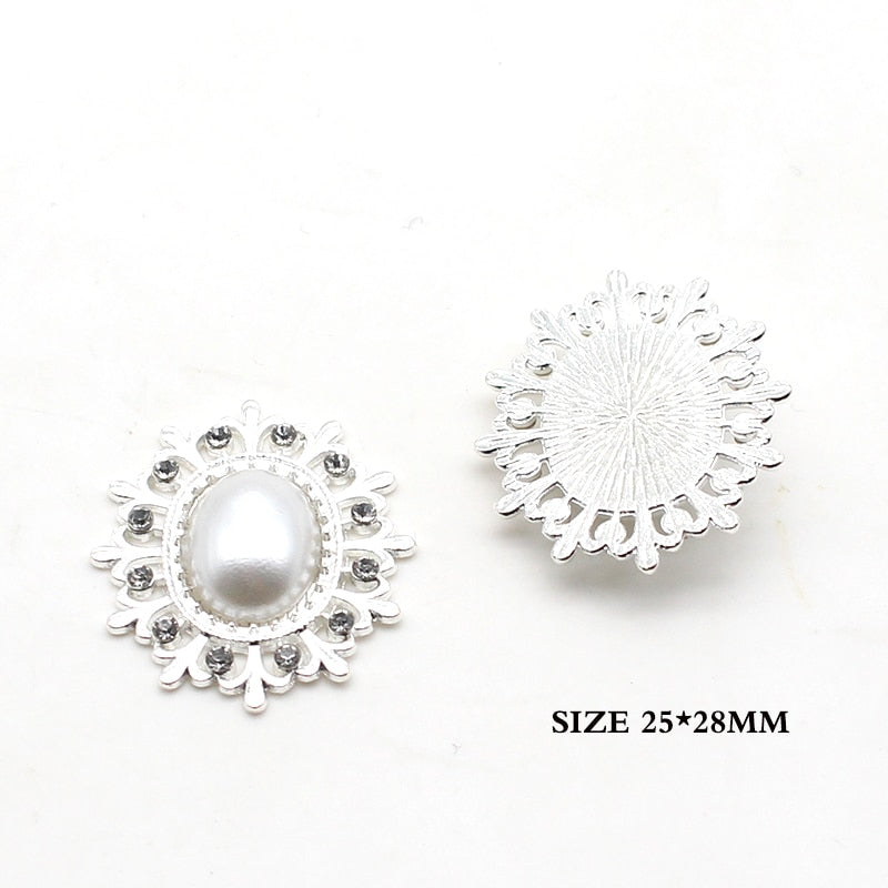 25mm*28mm DIY Handwork Jewelry Accessories Plating Gold Pearl Buttons For Rhinestones Decoration