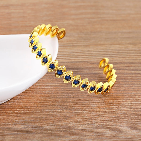 Pulsera de diseño simple con 5 colores de la suerte y el mal de ojo, abierta y ajustable, joyería de circonita de moda.