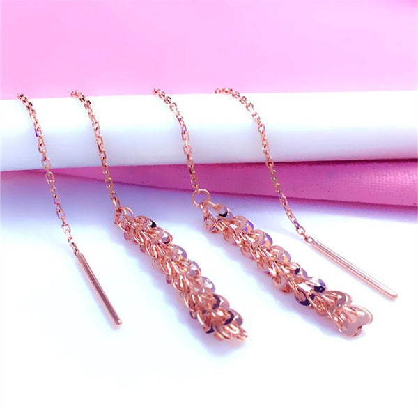 Pendientes con borlas geométricas de oro rosa de 14 quilates y baño de oro púrpura 585 para mujer