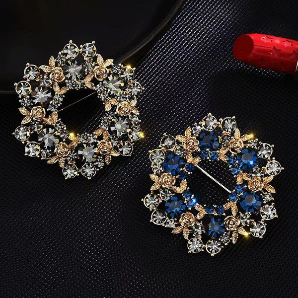 Luxury Vintage Crystal Colorful Wreath Flower Brooch