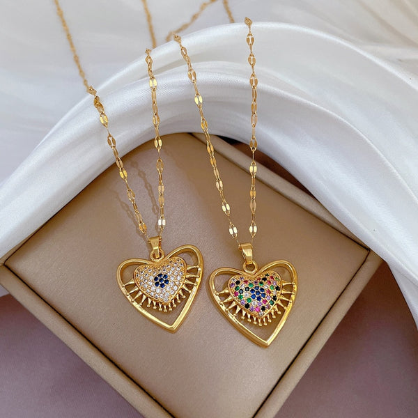 Collar con colgante de corazón grande de cristal de circón de lujo