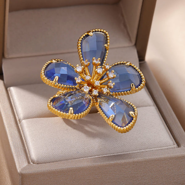 Flower Gold Color Stainless Steel Rings For Women
