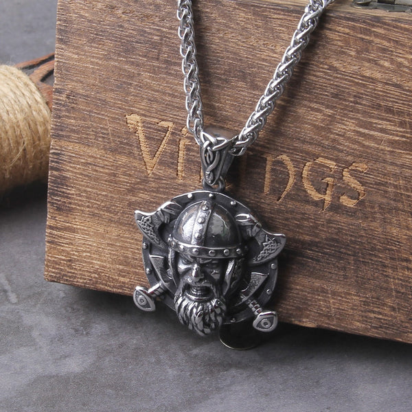 Viking Axe Shield Necklace - Stainless Steel Men's Necklace
