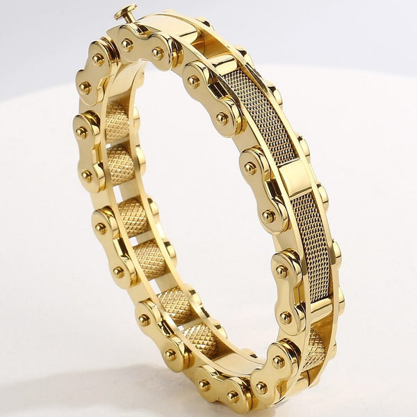 Pulsera envolvente chapada en oro negro para hombre, brazalete de cadena de bicicleta para club de motociclistas.