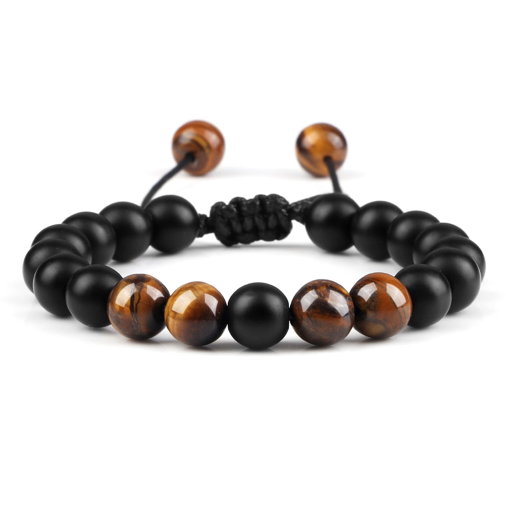 Men Bracelet Tiger Eye Stone Braided Bracelet Black Matte Natural Stone Beads Bracelet