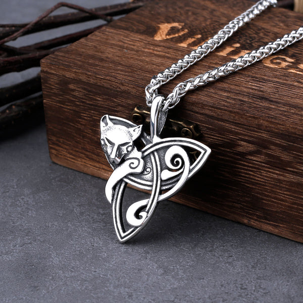 Collar vintage de zorro nórdico para hombre, colgante de amuleto de runas vikingas de acero inoxidable