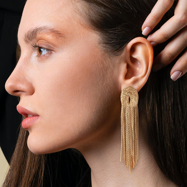 Vintage Alloy Tassel Earrings For Women Gold Metal Long Chain Geometric Drop Dangle Earrings