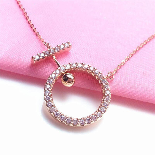 Collar geométrico redondo con cristales incrustados en oro rosa de 14 quilates y oro púrpura 585