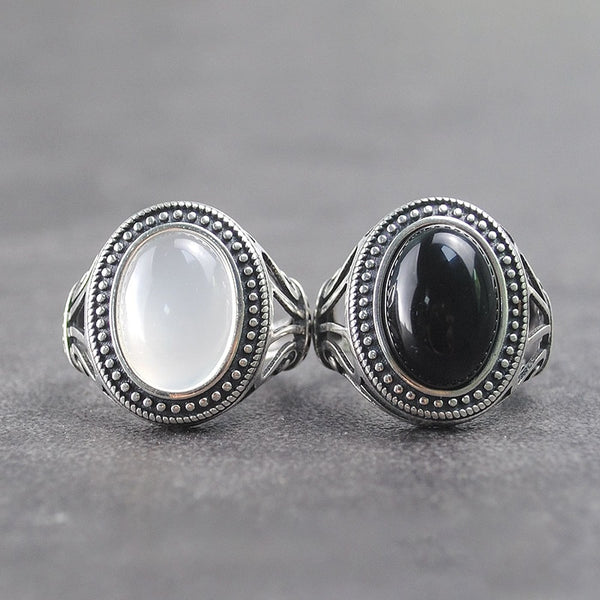 Natural Black Agate Chalcedony Opening Adjustable Ring