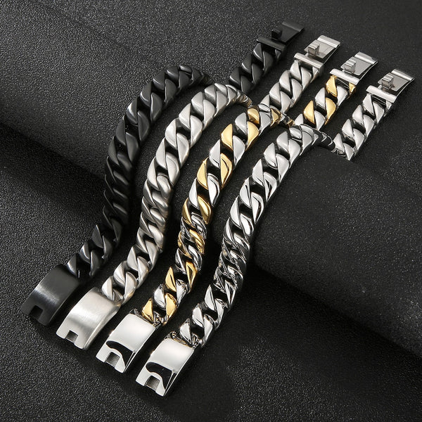 Pulsera de cadena cubana de acero inoxidable pulido y cepillado para hombre