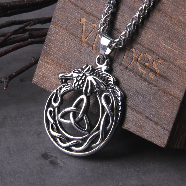 Collar de acero inoxidable con colgante de runas nórdicas para hombre, estilo punk vikingo con dragón