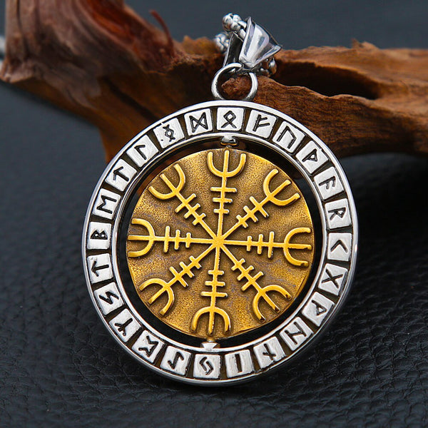 Collar vintage vikingo Vegvisir para hombre, de acero inoxidable 316L, con colgante de runa vikinga nórdica de Odín