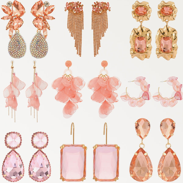 Conjunto de pendientes colgantes románticos de la serie rosa para mujer