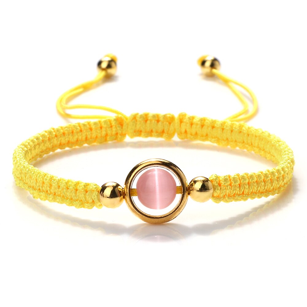 Pink Cat Eye Stone Beads Braided Bracelet For Women Red Thread String Bracelet