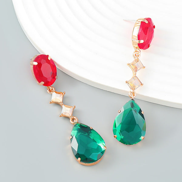 Pendientes geométricos de metal con forma de gota de agua y diamantes de imitación para mujer