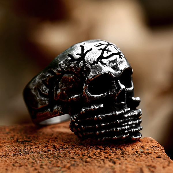Anillo de calavera gótica vintage para hombre y niño, de acero inoxidable, con diseño de hueso de la mano y motorista.