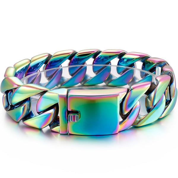 Pulsera de acero inoxidable azul pulido para hombre, cadena de eslabones de 20 mm de ancho, para hombre